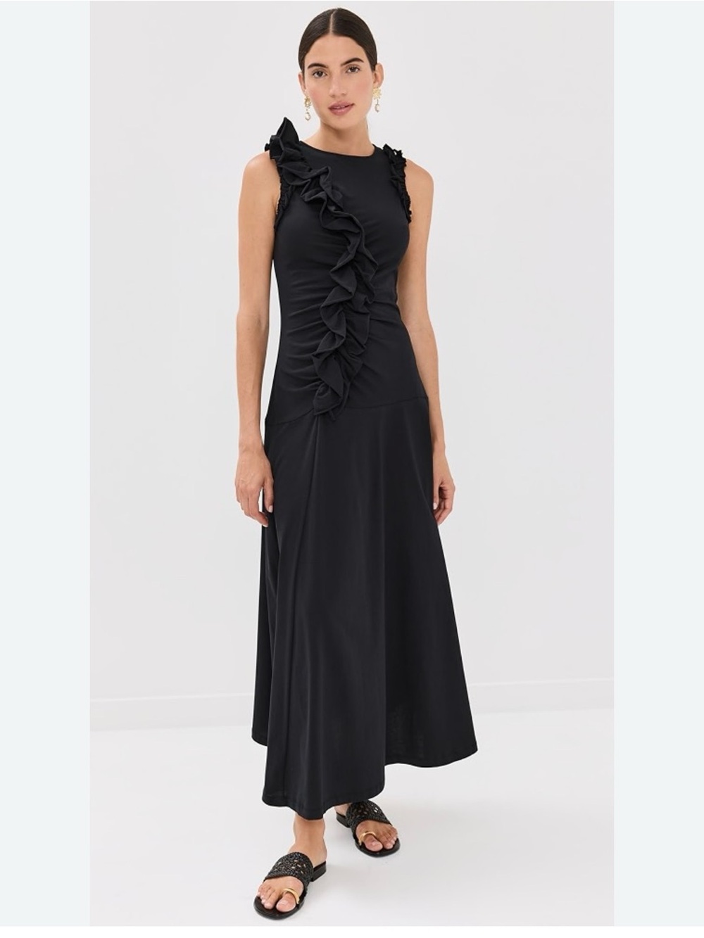 Ulla Johnson Black Ruffled Sleeveless Maxi Dress